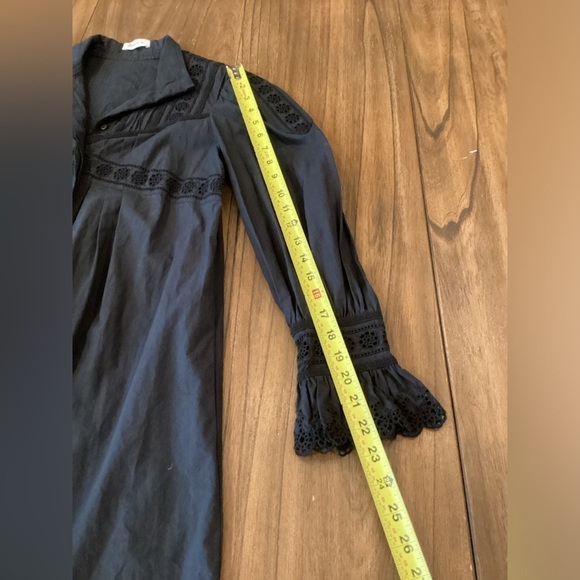 Rebecca Taylor Lace Mock Neck Long Sleeve Poplin cotton mini Dress black 0 - Picture 11 of 14